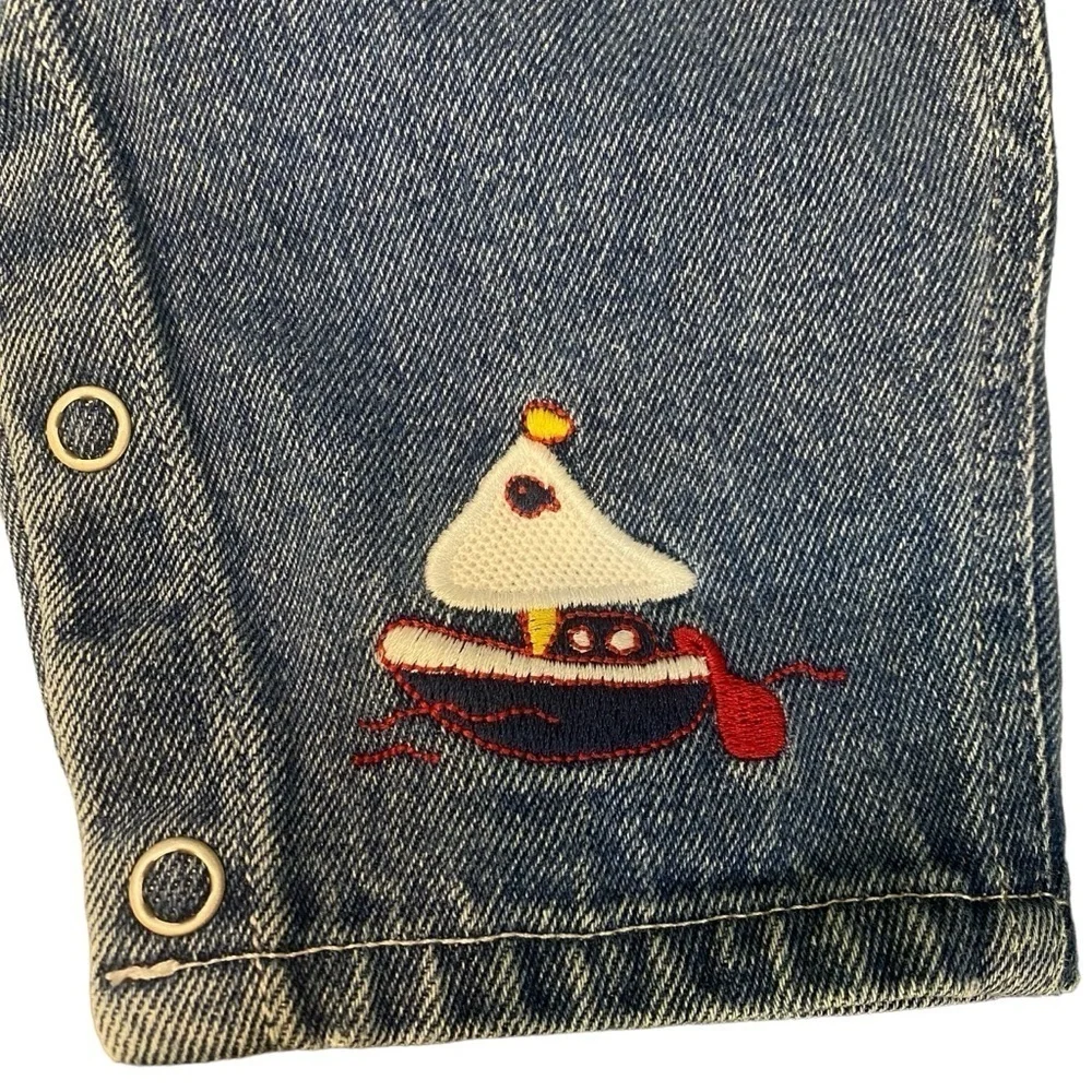 VTG Carter’s Sailboat Ahoy Embroidered Denim Overall Bibs Size 9 Months